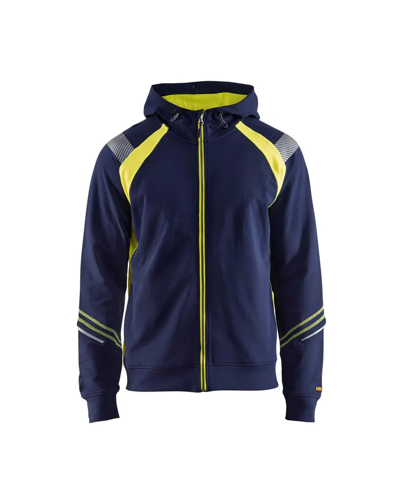 Hoodtröja Hel Zip 3433-1158 Marin/Gul