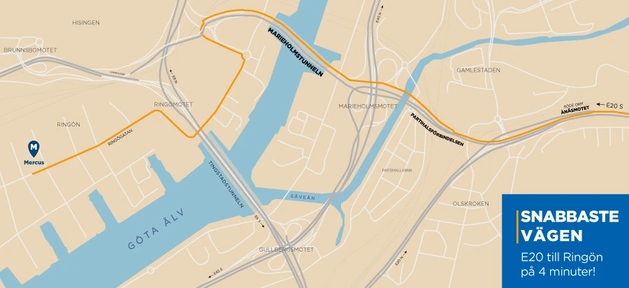 E20 till Ringön via Marieholmstunneln 4 minuter! | Mercus.se